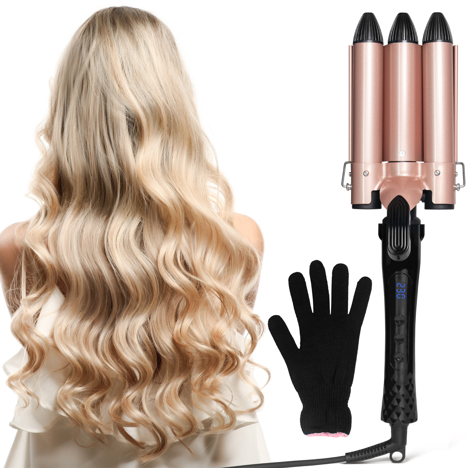 32mm美规 蛋卷棒泡面头液晶羊毛卷 三管小卷发棒波浪五棒电烫发棒