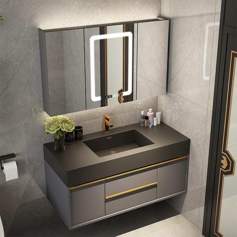 新款岩石一体盆面盆现代简约智能卫浴岩板浴室柜组合卫生间洗漱台