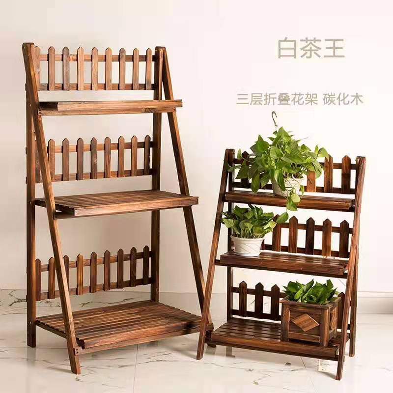 Simple Balcony Wooden Flower Rack Multi-Layer Living Room Succulent Pot Frame Production Folding Trapezoidal Storage Rack Indoor