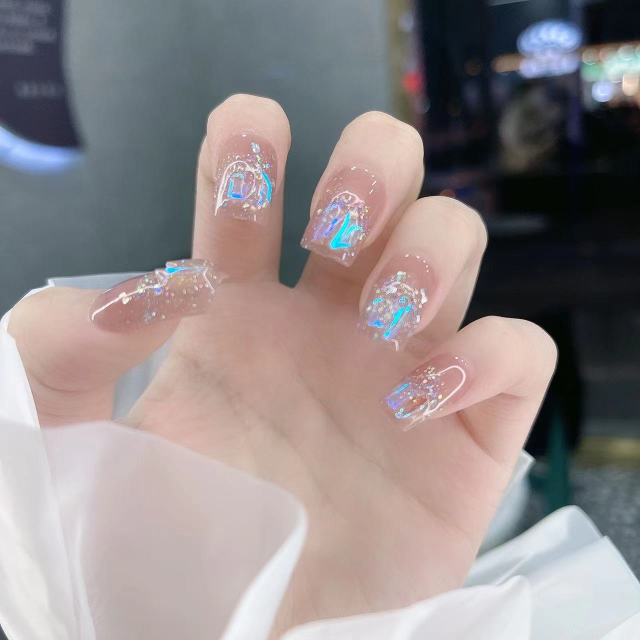 穿戴甲冰透极光温精灵美甲成品2022新款可拆卸穿戴甲长款美甲贴片