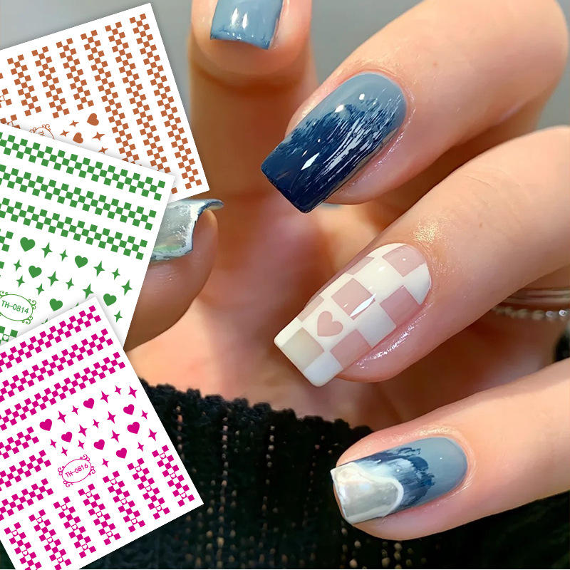 正祥网红爆款棋盘格美甲饰品ins美甲贴小红书指甲贴花diy美甲贴纸