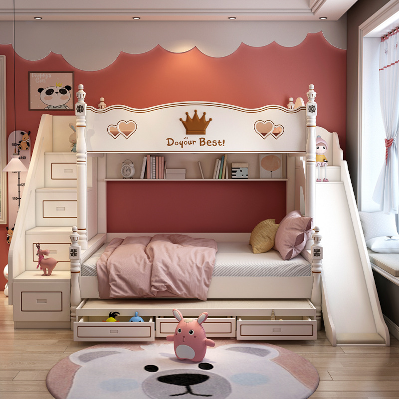 高低床上下床双层床上下铺儿童床男孩女孩子母床带滑滑梯小户型