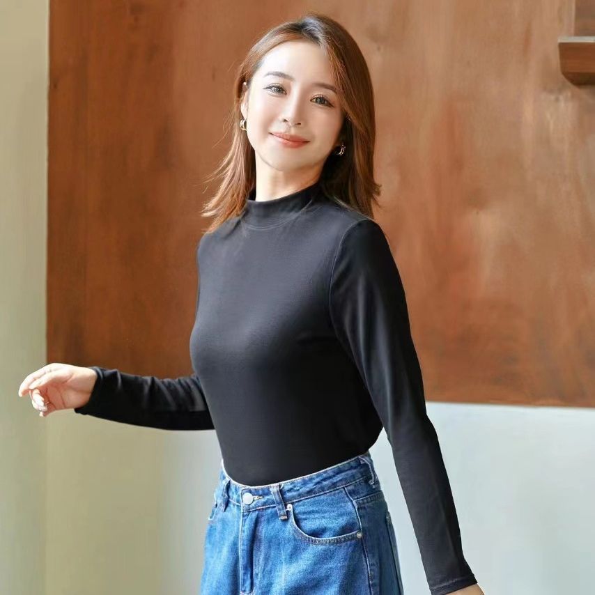 Undershirt for Women Autumn and Winter 2023 New Small Stand Collar Light Breathable Heating Long Sleeve T-shirt All-Matching Warm Top for Women