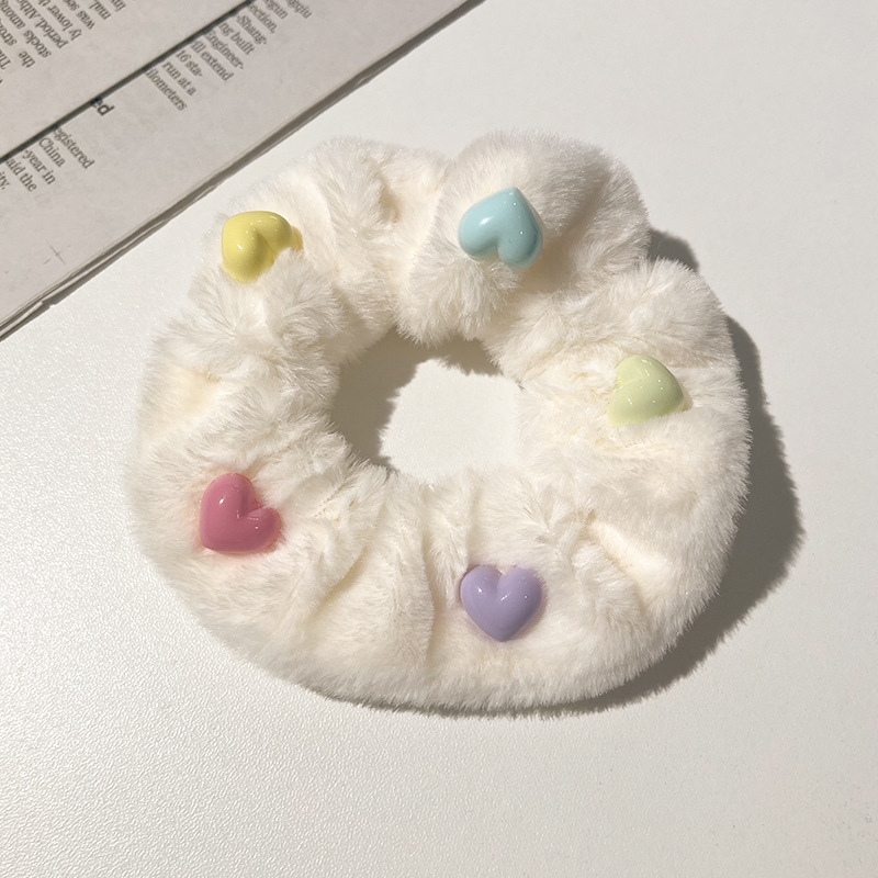 Korean Style Autumn and Winter Plush Candy Color Love Large Intestine Hair Ring Cute High Elastic Hair Bands Furry Thickened Hair Accessories for Women