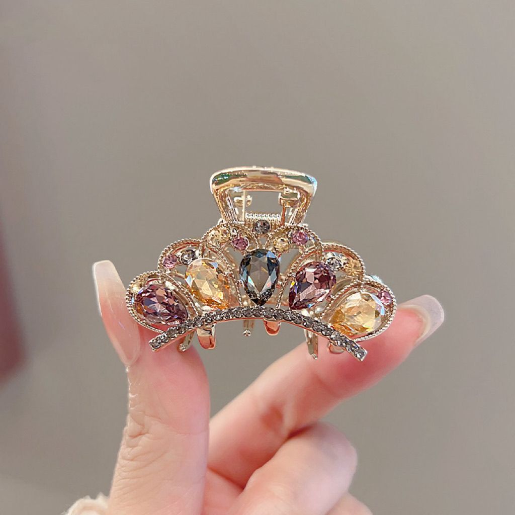 新款水晶皇冠发夹发卡中号鲨鱼夹盘发抓夹精致半扎发夹子发抓头饰