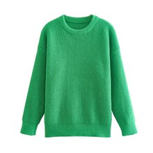 批发Y2K2022欧美风秋女装新款绿色穗纹针法针织衫毛衣B62416