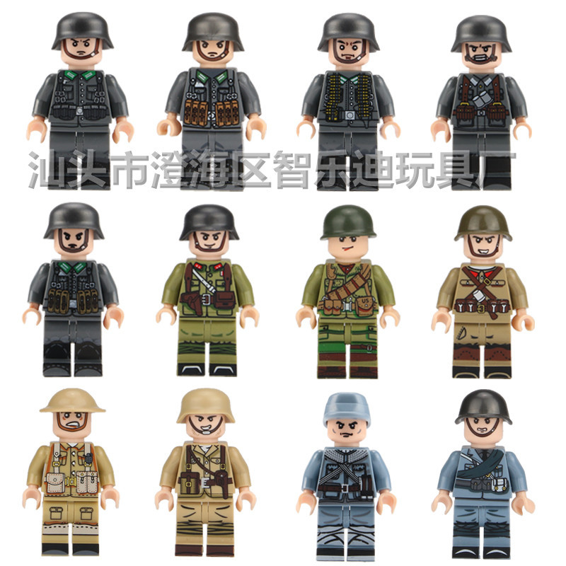 跨境军事人仔积木二战系列八路军德军英军士兵拼装小人偶男孩玩具
