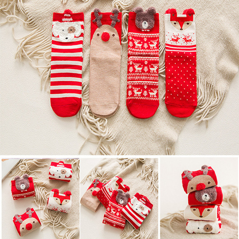 christmas stockings children‘s korean style mid-calf length socks autumn and winter birth year red couple christmas cotton socks stockings wholesale