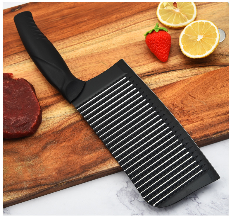 现货扎纹黑刃波浪纹不锈钢烤漆实用菜刀 防粘刀切肉片料理厨房刀