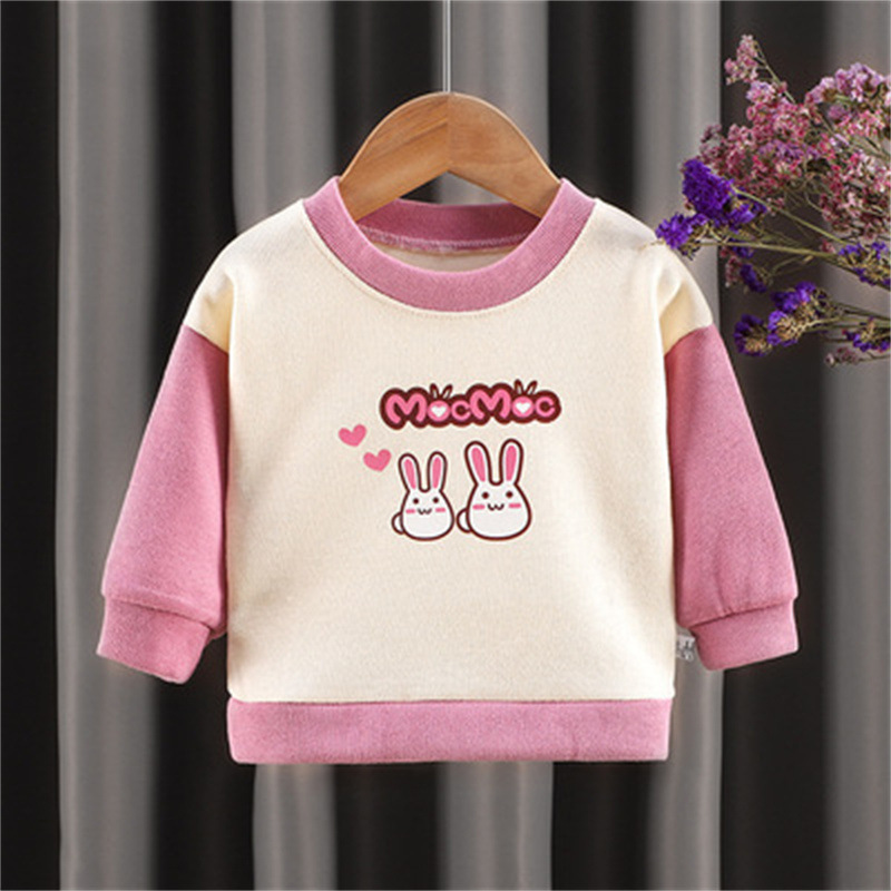 Children's Sweater 2024 New Autumn and Winter Children Korean Style Long Sleeve Velvet Padded Loose Coat Children's round Neck Top