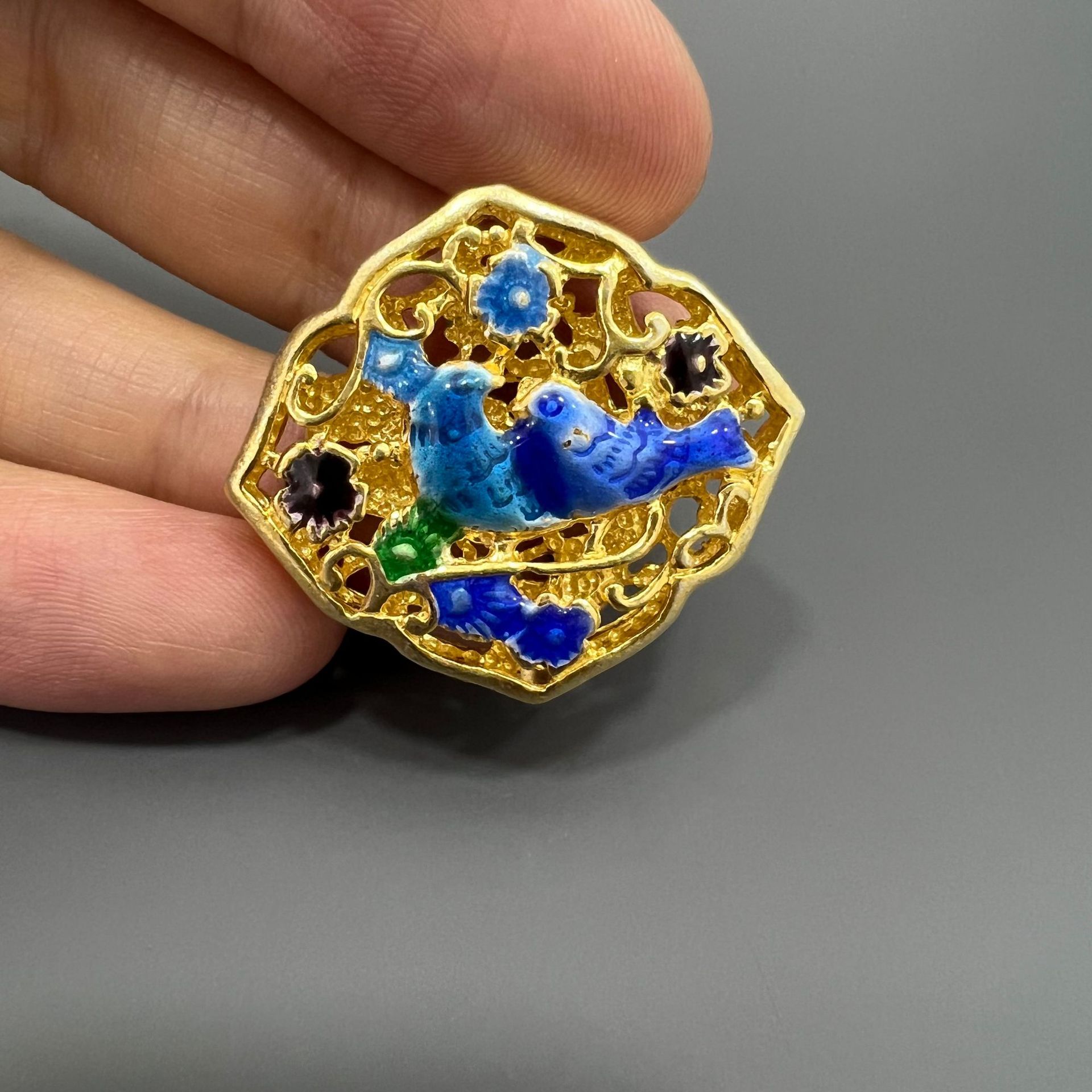 巧匠灵工 s925银镀金吊坠国潮喜鹊女款景泰蓝项饰手工diy手串配件