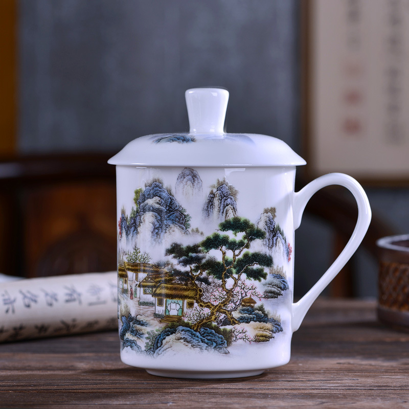 景德镇陶瓷茶杯陶瓷带盖会议杯骨瓷大号水杯子礼品杯办公杯-阿里巴巴