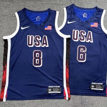 2024美国队蓝色6号詹姆斯4号库里2号伦纳德nba球衣