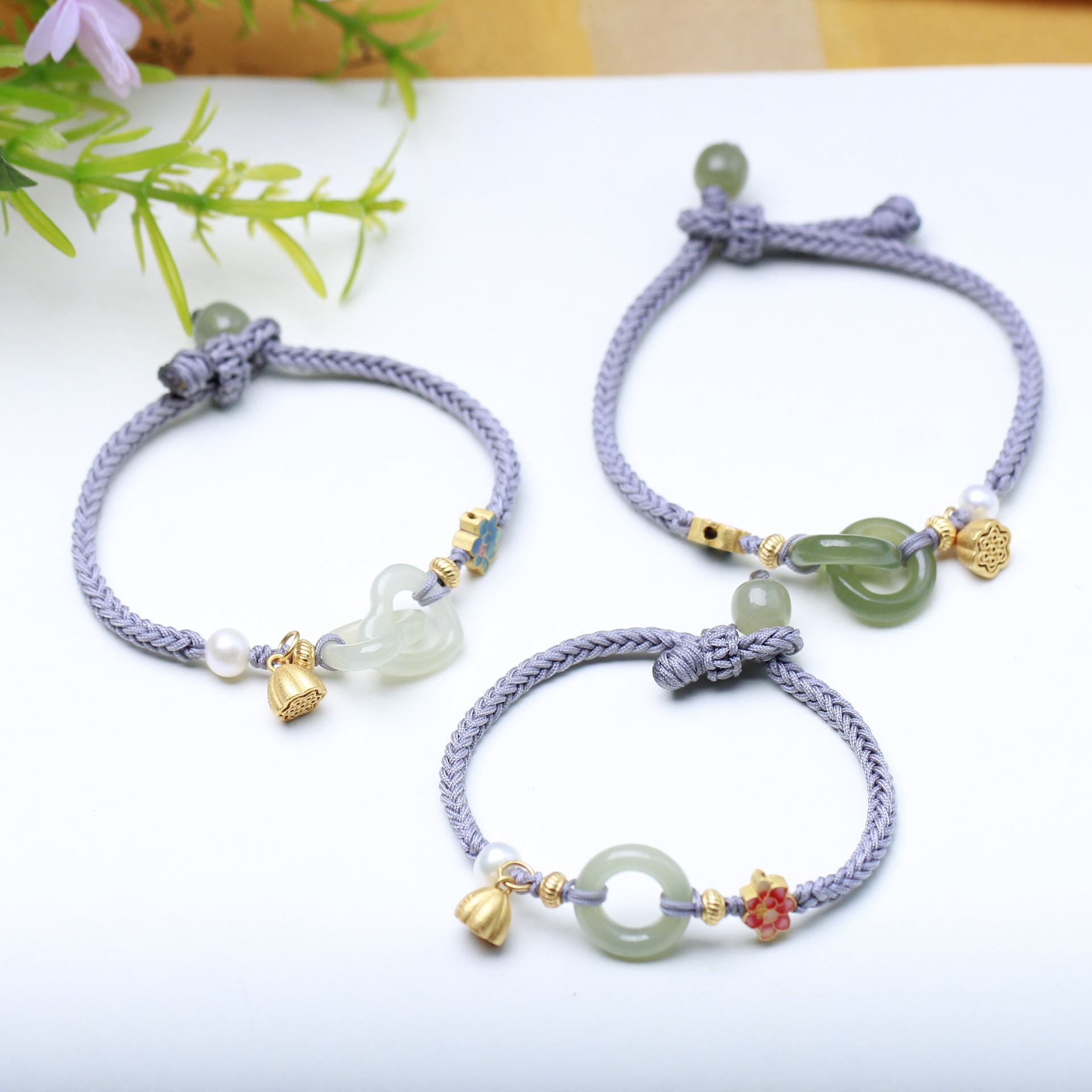 和田玉环环相扣手链心心相印手绳女手工编织设计手链闺蜜编绳礼物