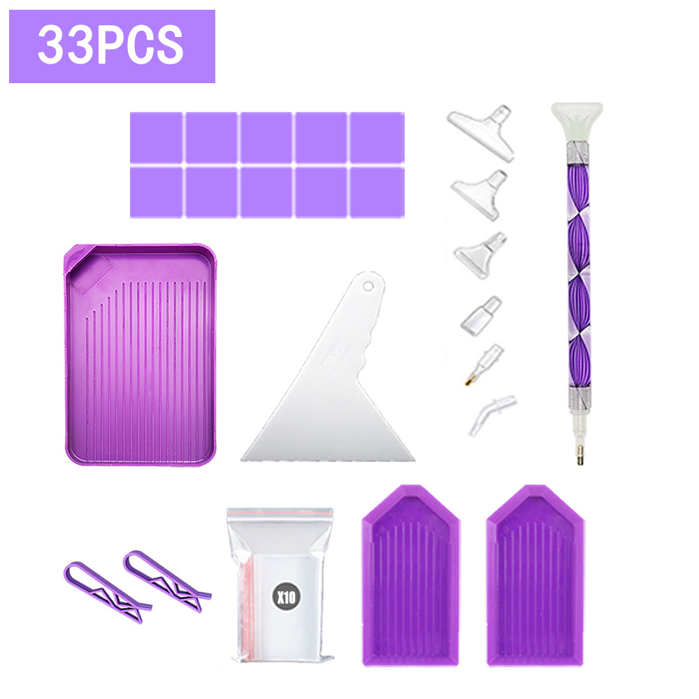 New Diamond Painting Tool Set Funnel Spot Drill Plate Spot Drill Rhinestone Pen Plaster Purple 28 Grid Storage Box Accessories Accessories