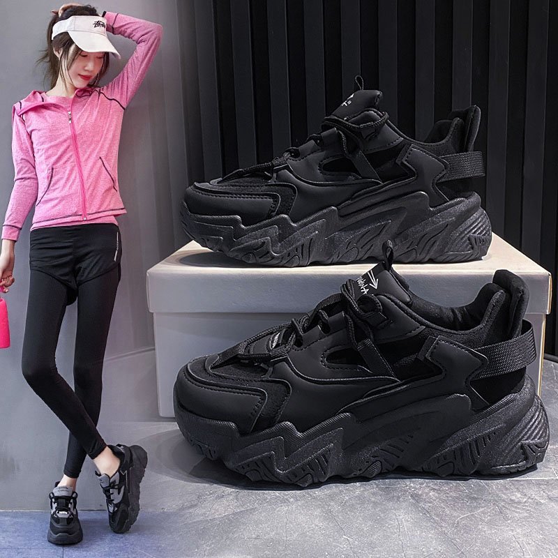 2021网红小黑鞋女学院风松糕厚底轻便黑色老爹鞋潮批发代发