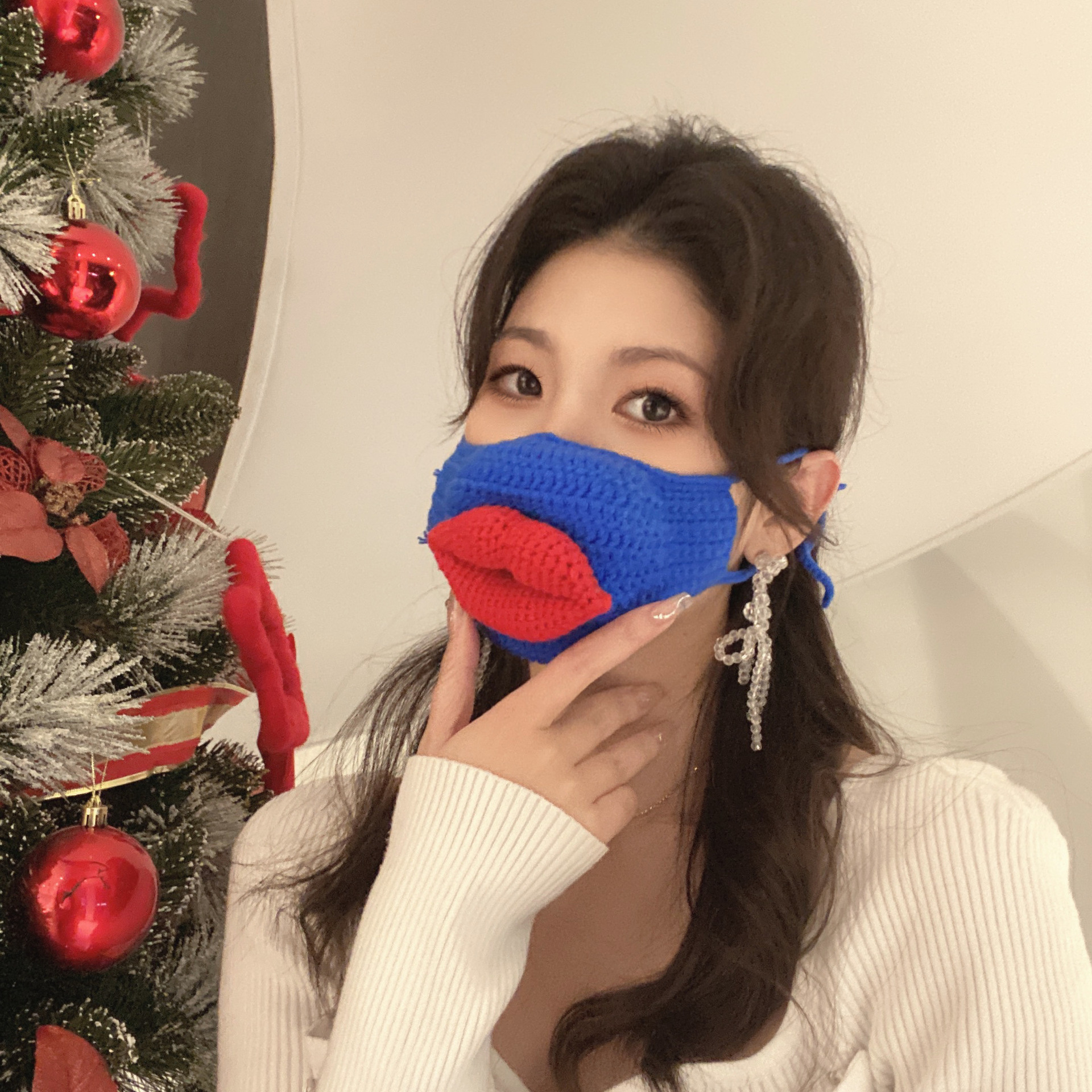 搞怪口罩搞笑大嘴唇毛线编织沙雕口罩自制装饰烟沙雕带烟红唇口罩