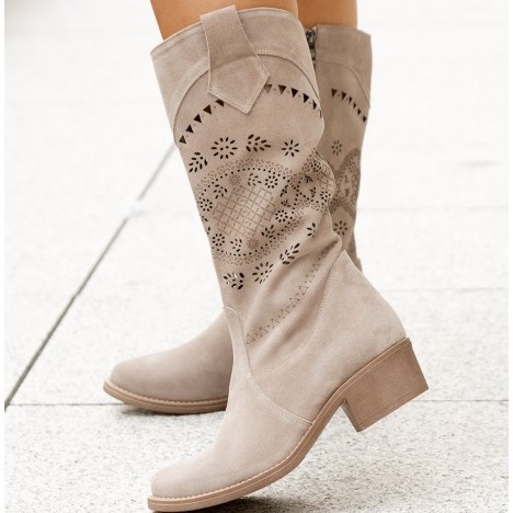 F108713秋冬季ebay外贸款中跟绒面烧花40-43侧拉链高筒靴女boots