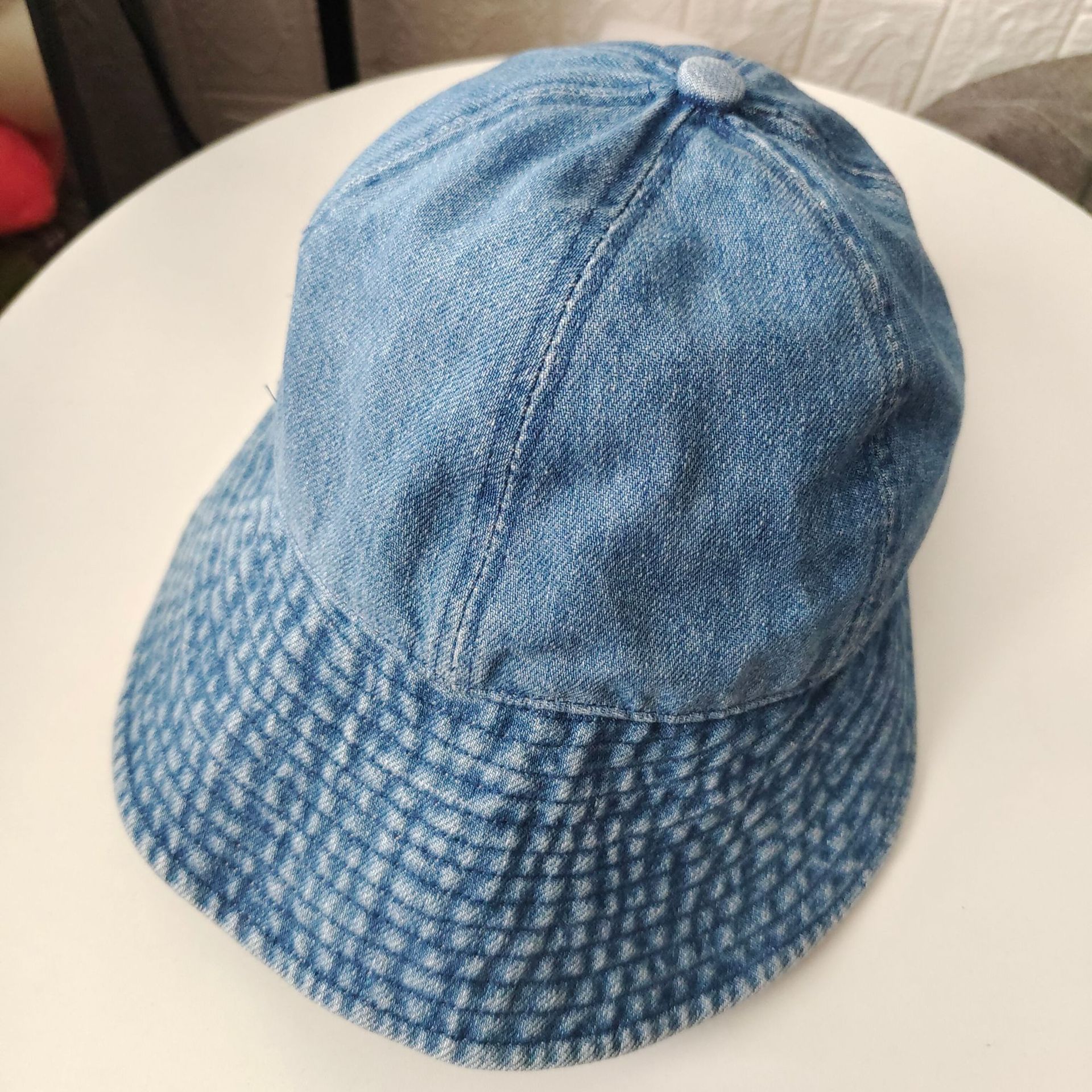 Zhao Lusi Same Denim Peaked Cap Bucket Hat Women's Spring and Summer All-Matching Plain Sun Protection Big Head Circumference Sun Hat Tide