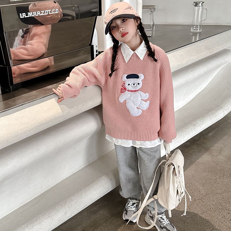 女童卡通毛衣秋冬款儿童可爱针织衫套头韩版大童女孩休闲加厚上衣