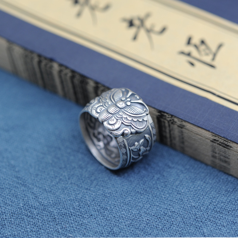 纯银古风凤凰戒指  名族风足银蝴蝶复古女款银指环 扳指搭配汉服