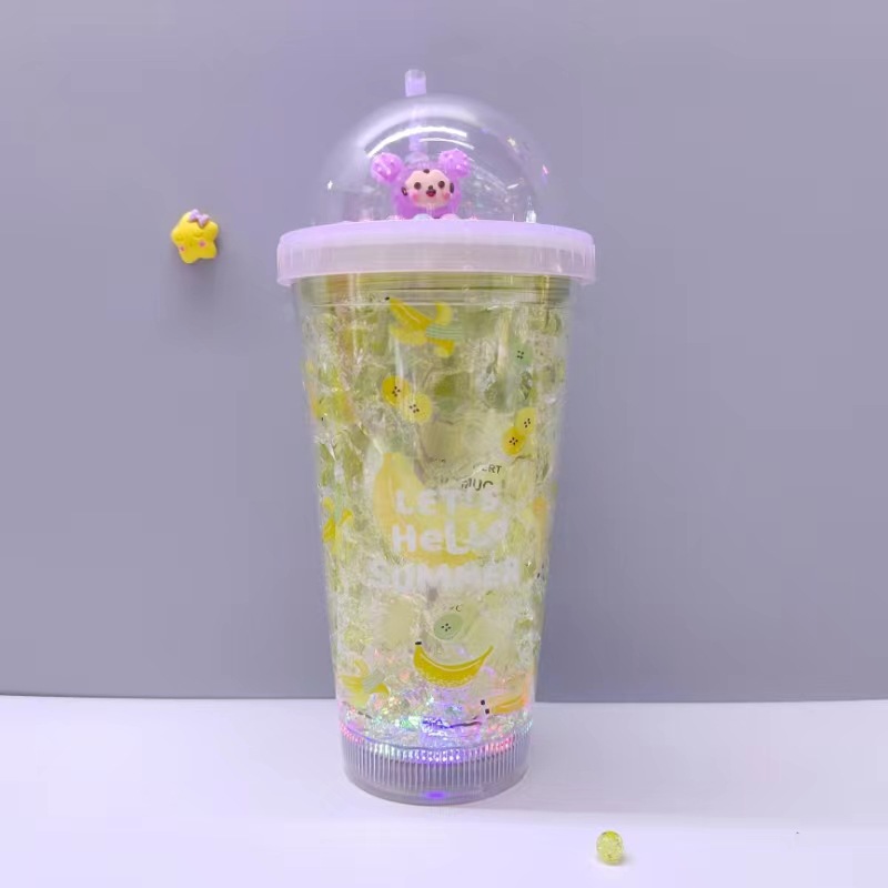 Cross-Border Factory Direct Supply Double Plastic Straw Cup Fashion Fruit Girl Ice Cup