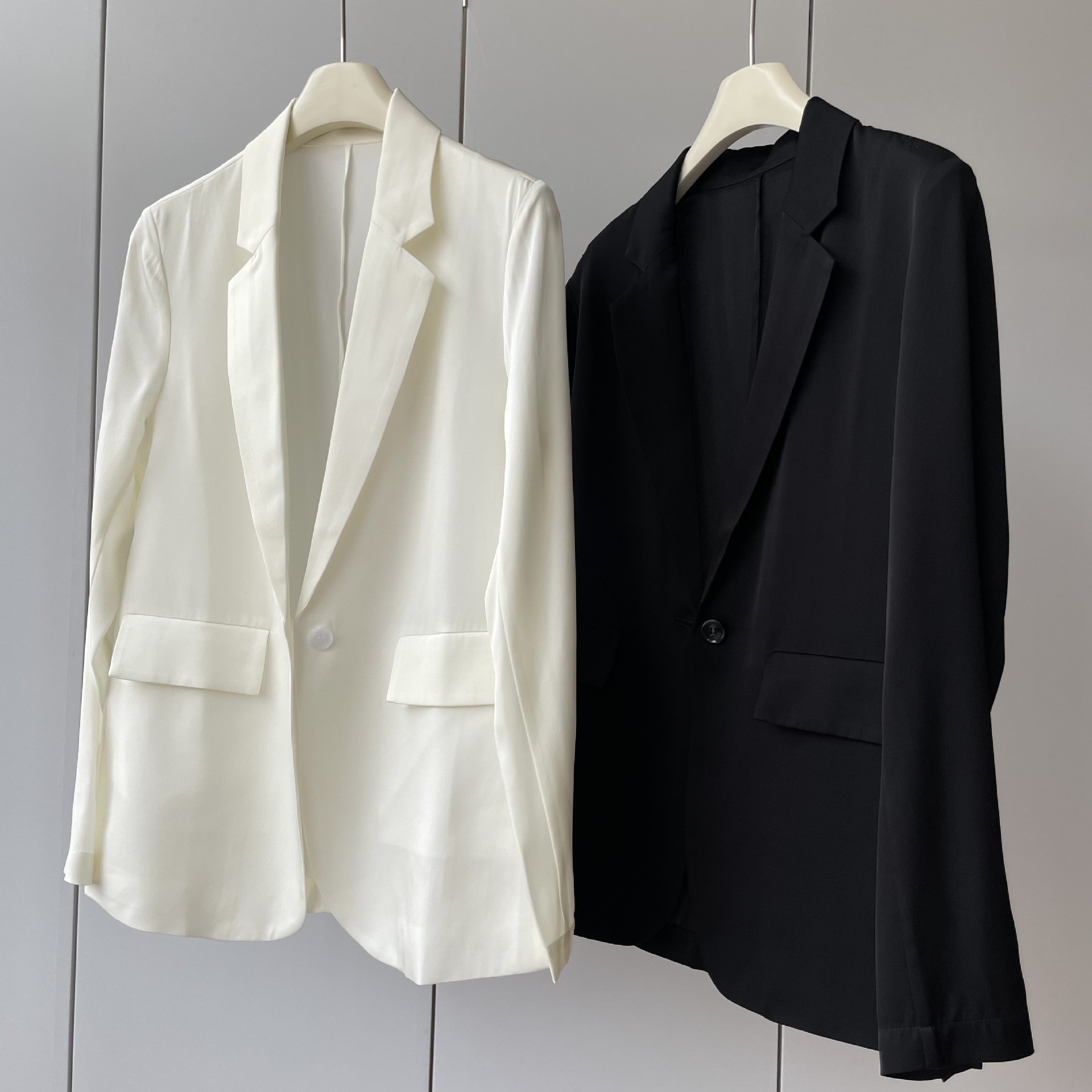 女士翻领宽松显瘦一粒扣桑蚕丝西装外套-阿里巴巴