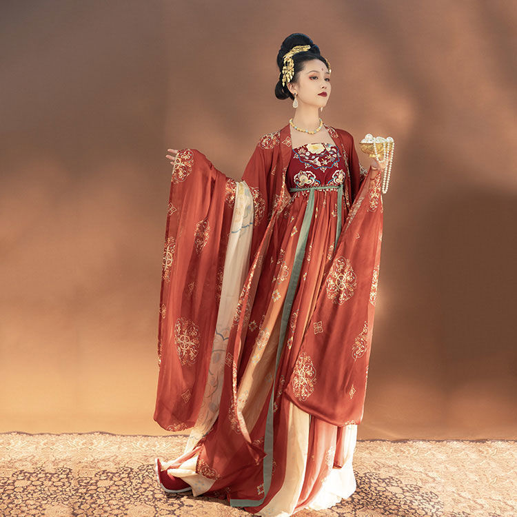 南雅集 长生乐 唐制原创汉服女夏季唐风刺绣诃子裙大袖衫披帛套装