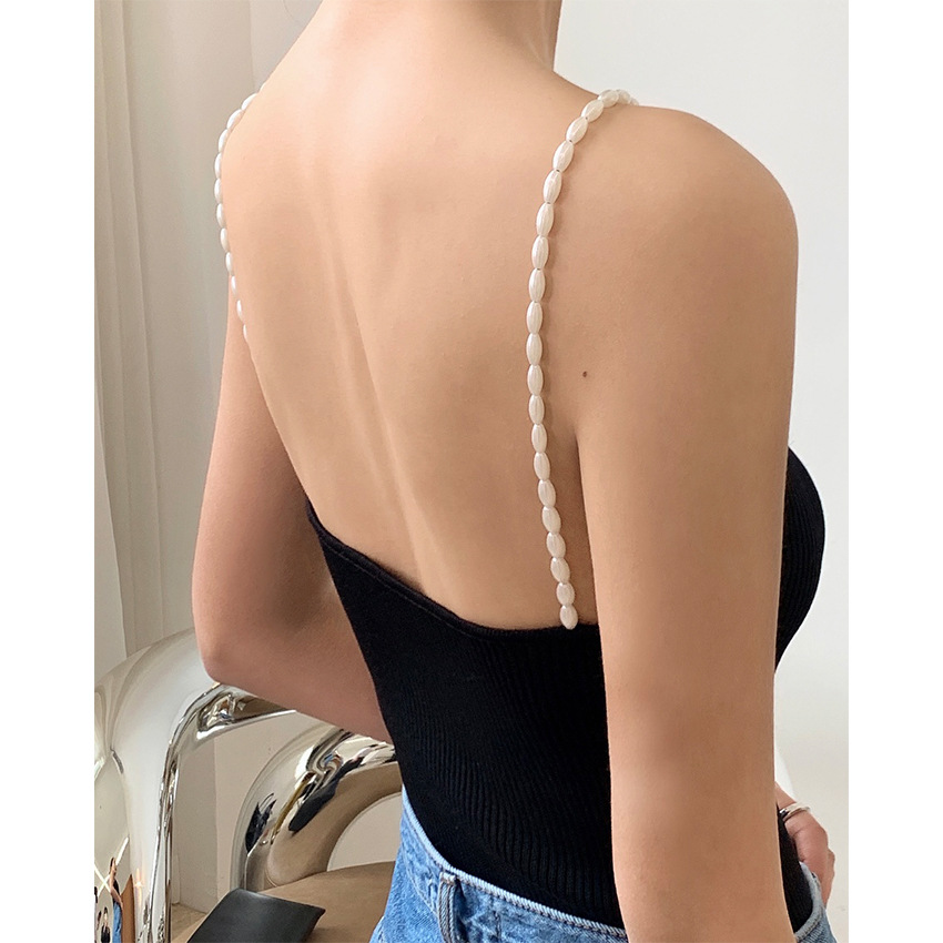 夏季新品欧美ins气质时髦珍珠链露背吊带性感打底背心针织上衣女