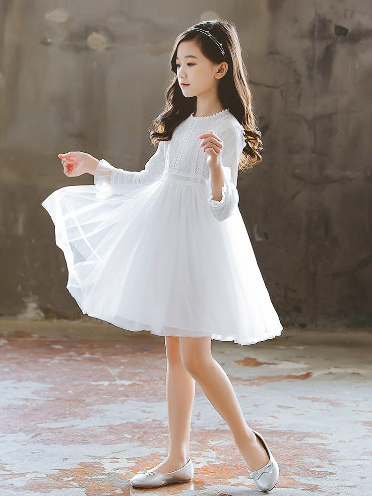 女童连衣裙春秋2022新款女孩蓬蓬纱裙子中大童白色公主裙洋气春装