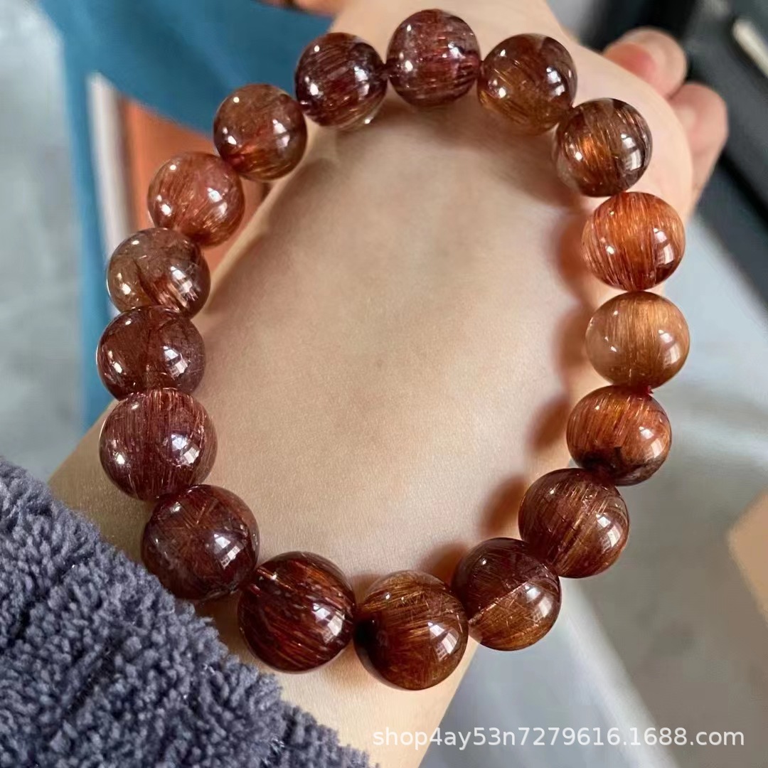 天然铜发晶手串顺发猫眼效应发丝明显晶体通透diy天然铜发晶批发