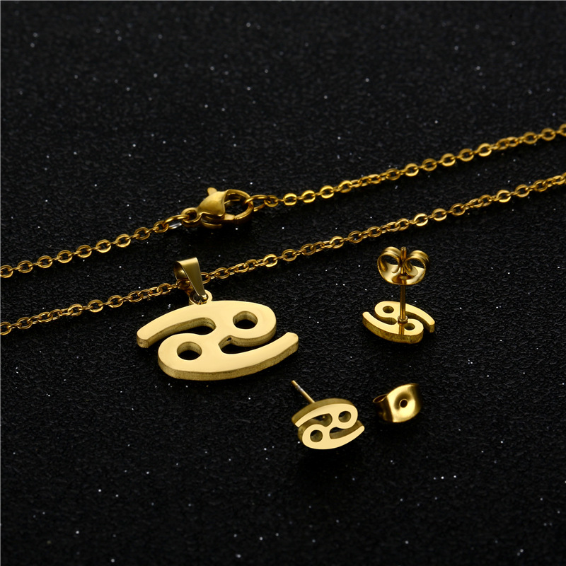 Cross-Border Cancer Necklace and Earrings Suite Women's Fashion Personalized Cold Style Jewelry Set Stainless Steel Charm