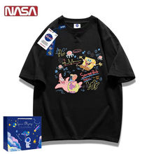 NASA官方联名海绵宝宝夏季纯棉短袖男女情侣T恤运动宽松半袖ins潮
