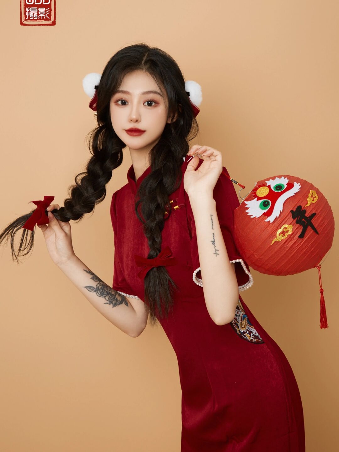 新年主题写真服装女民国风旗袍复古红色中国风少女影楼拍照摄影服