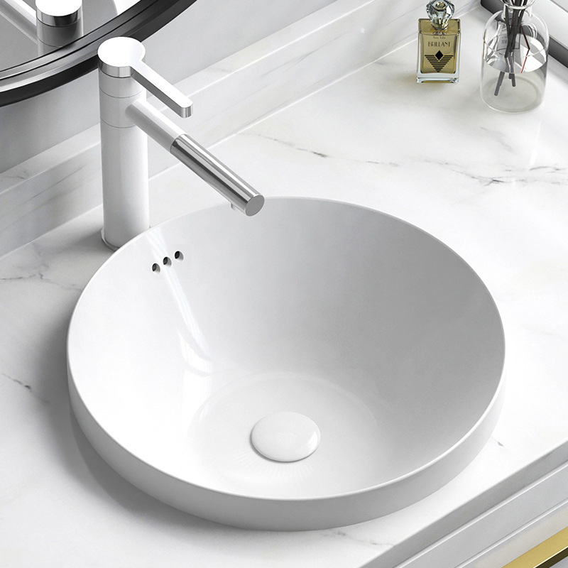 Wholesale Semi-Embedded Table Basin Mid-Basin Rectangular Ceramic Hand Washing Wash Basin Oval Wash Basin White