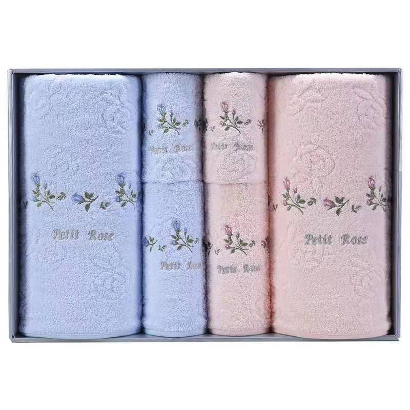 金号毛巾礼盒六件套 纯棉方巾面巾浴巾礼盒装 团购金