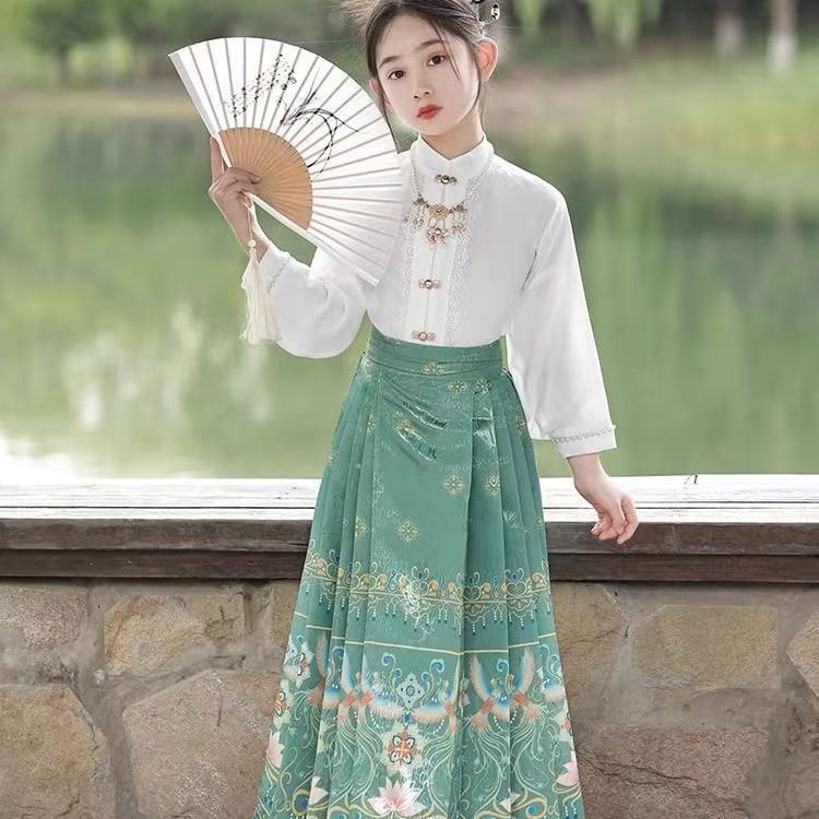 马面裙儿童汉服女童明制中国风新款古风裙子古风印花套装-阿里巴巴