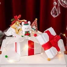 圣诞礼物盒蛋糕打包装饰软胶小熊小兔摆件冬青插件小圣诞帽插件