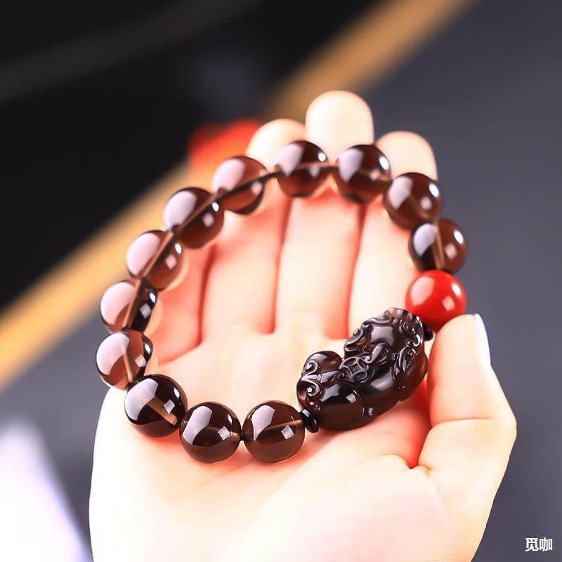 天然黑曜石水晶手链冰曜石貔貅14mm男款送礼霸气单圈手串-阿里巴巴