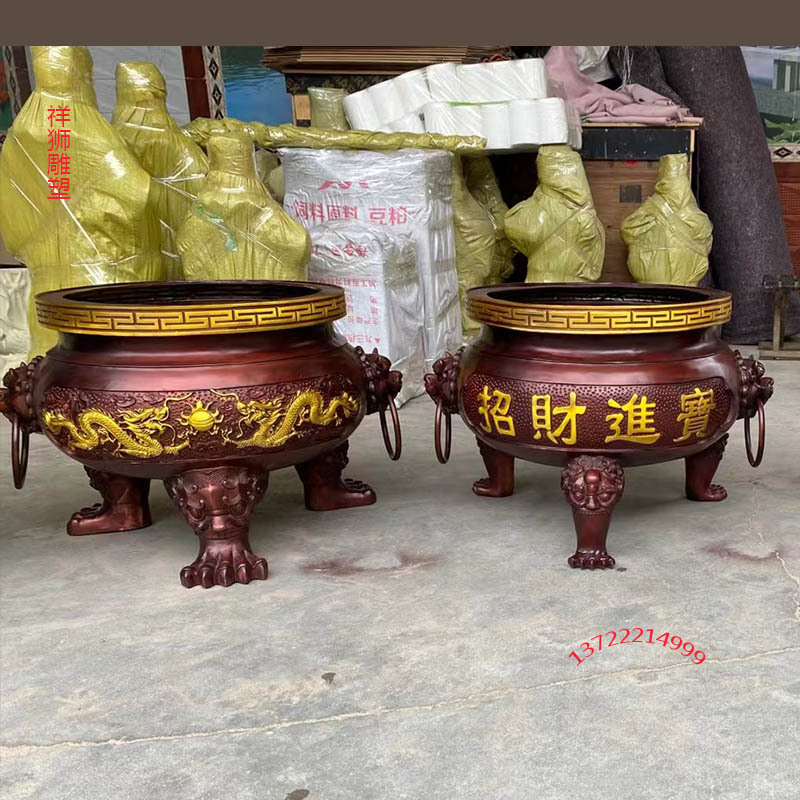 祥狮室外铸铁烧香炉圆形平口插香炉上香小好纯铜生铁户外祠堂香炉