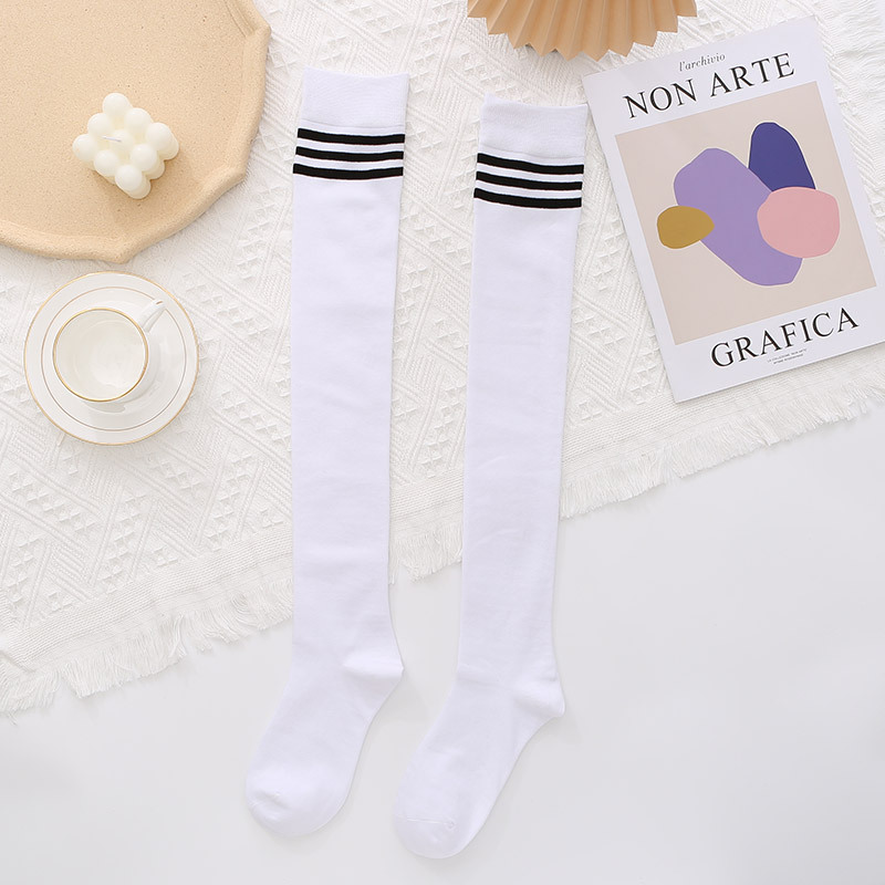 Women's Socks Knee Socks Hold-Ups Calf Compression Stockings Long Cotton Socks College Style Sports Three Bars Cotton Socks Factory Wholesale