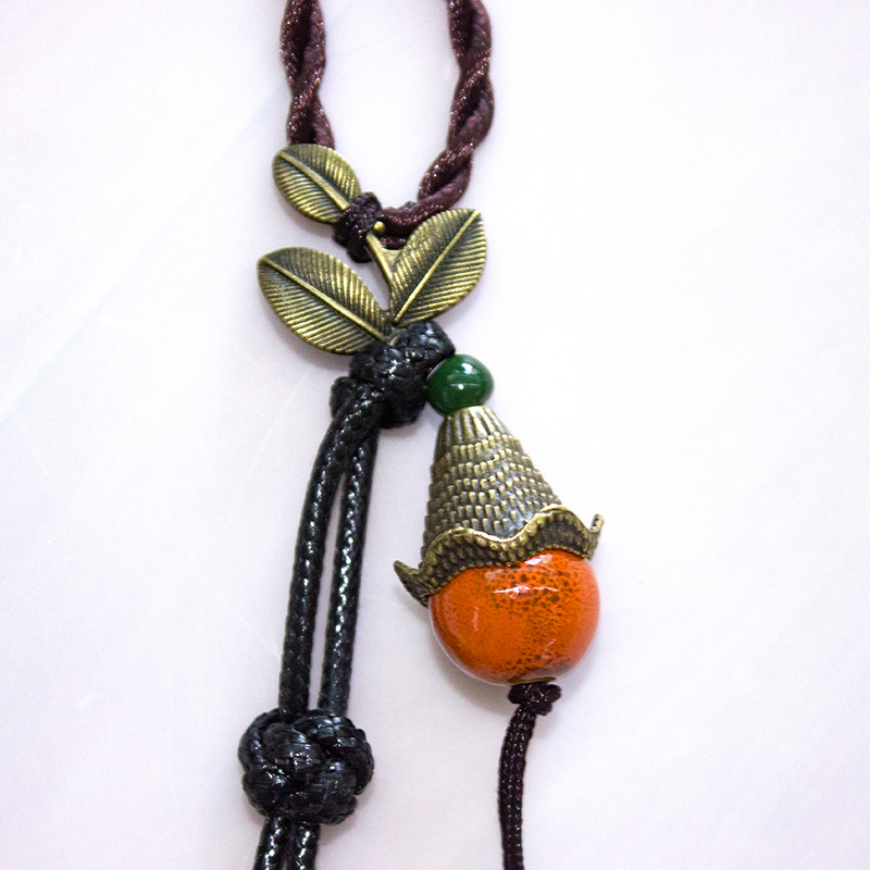 古风香云纱项链 传统中国风复古文艺叶子吊坠 精美毛衣链气质挂饰