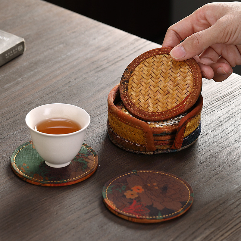 手工竹编布艺杯托 隔热杯垫 功夫茶具配件茶杯垫子茶托餐桌垫