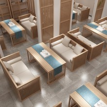 新中式实木茶楼卡座沙发组合原木色禅意会所休闲区样品屋展示中心