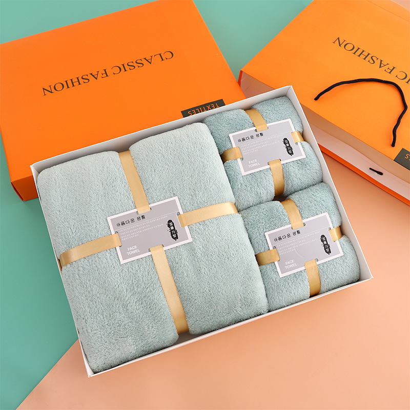 Coral Fleece Towels Three-Piece Gift Box Business Company Return Gift Present Towel Hand Gift Group Purchase Logo