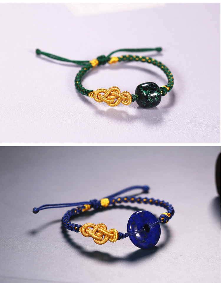 创意编绳手链半成品可穿珠平安扣硬金编织如意结手绳文创饰品手饰