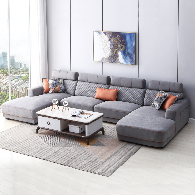 批发家私 现代简约u型布艺沙发组合客厅欧式大户型双贵妃位沙发