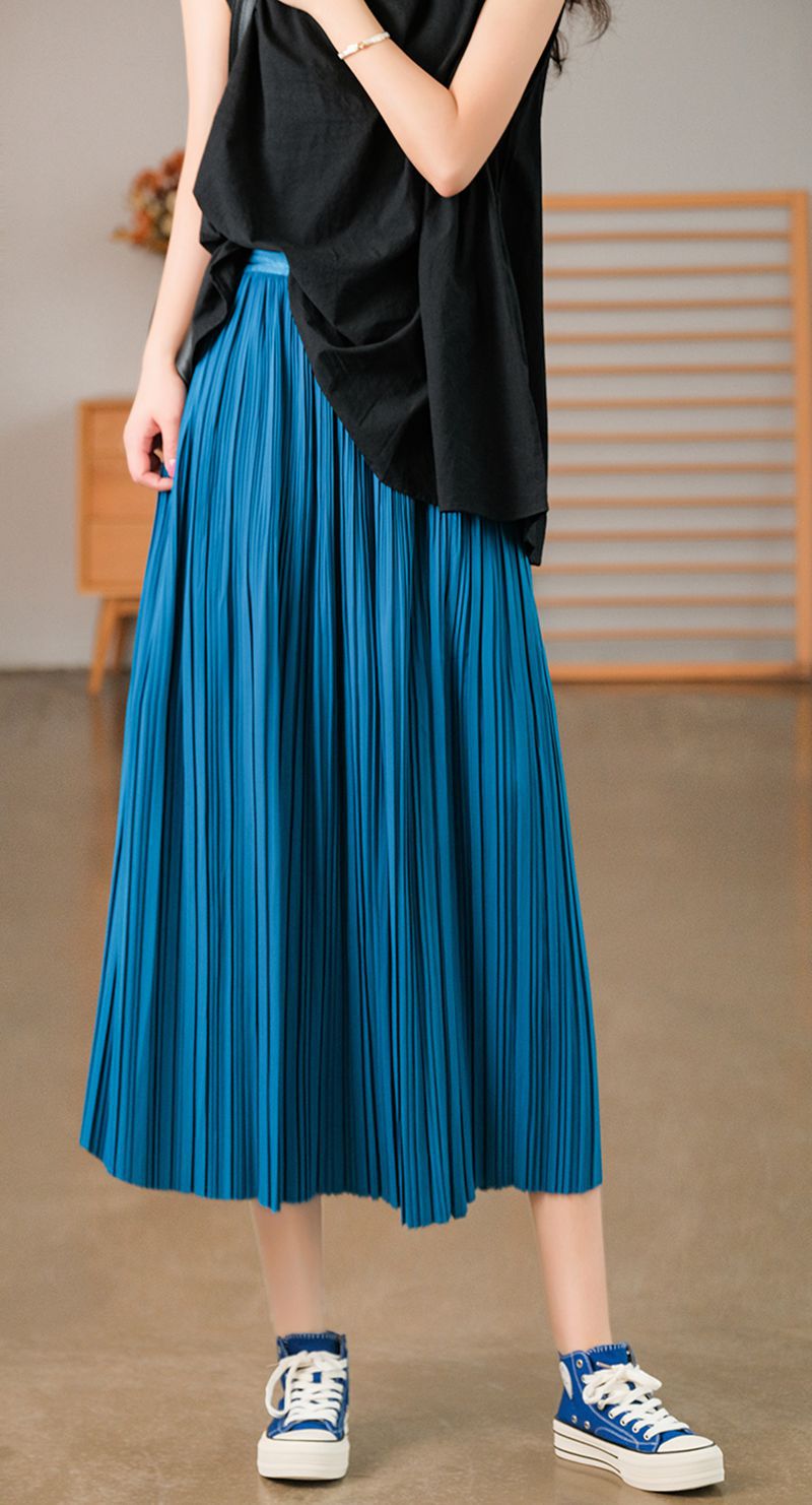 重磅高密细斜牙签褶百褶裙2022新款松紧腰垂感中长款半身裙子女秋