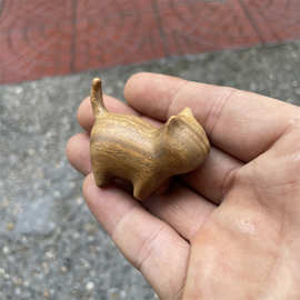 绿檀木雕猫可爱小猫木质猫咪摆件家居雕刻动物手把件创意生日礼物