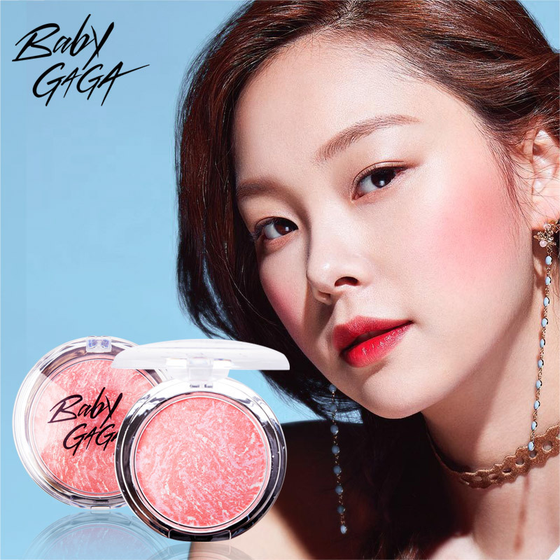 [B51] Baby Gaga Soft Yarn Face Shaping Baking Blush Rouge Baked Powder Pink Smooth Delicate Brightening Skin Color